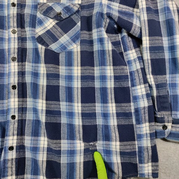 OshKosh B'Gosh Flannel Shirt Mens 2XLB Blue Plaid Heavyweight Cotton *Flaws* - Picture 8 of 13
